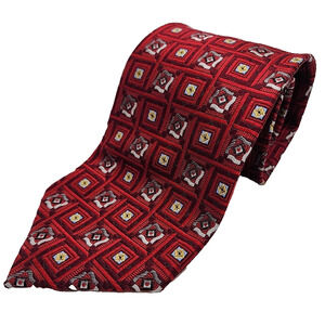 XMI Platinum Red Geometric Silk Necktie - Made in USA - Like New